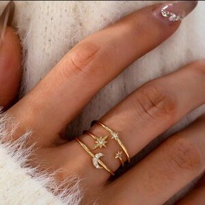 Gold Star and Moon Ring Set
